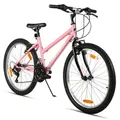 Produktbild: Hiland 24 Zoll Damen-Mountainbike, Fahrrad für Mädchen und Frauen, 18-Gang-MTB, Doppel-V-Bremsen, Rahmen aus Kohlenstoffstahl - Rosa