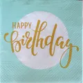 Produktbild: 20 Stück elegante Happy Birthday Servietten 33 x 33 cm Mint-grün Gold Partydeko