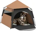 Produktbild: PawHut Haustierzelt, Hundezelt, Katzenhaus im Freien, Hundehaus mit Meshfenster, Hunde Tipi Zelt mit Tragetasche, Sonnendach für Hinterhof, Wohnzimmer, Dunkelbraun