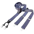 Produktbild: DonDon Hosenträger Herren extra stark gemustert blau weiß 3,5 cm Hosenträger Herren breit mit brauem Leder in Y-Form lang - Starke Clips passend für Anzug Jeans Chinos Vintage Rockabilly Suspenders