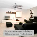 Produktbild: NEU Decken Ventilator 5 Holzflügel Lampe Fernbedienung für Kühlung Sommer Haus