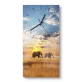 Produktbild: DEQORI Glasuhr | horizontal 30x60 cm | Motiv Elefanten in der Steppe | große XXL Design Uhr aus Glas | leise Wanduhr für Wohnzimmer & Küche | moderne Hingucker Uhr für die Wand