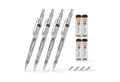 Produktbild: MozArt Supplies Druckbleistift 4er Set Skizzierstifte Minen 0,3 – 0,9mm Bleistift, mit Radiergummis, Ersatzminen & Etui