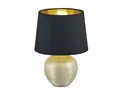 Produktbild: Reality Leuchten LED Nachttischlampe, Dimmfunktion, LED wechselbar, Warmweiß, Designer Fensterlampe Fensterbank Lampenschirm Stoff Schwarz Gold 35cm