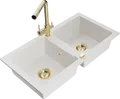 Produktbild: Mexen Mario Granitspüle 2-Becken Weiß mit Gold-Mischbatterie Duero
