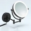 Produktbild: Libaro LED Kosmetikspiegel Modena schwarz – 360° Wand-Schminkspiegel mit Dimmer, Tageslicht-LEDs & 5x/10x Vergrößerung für perfektes Make-up