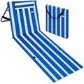 Produktbild: DETEX® Strandmatte mit Rückenlehne Gepolstert Blau Weiß Sonnenliege klappbar UV-beständig Tasche Reißverschluss Kissen Tragegurt Garten Camping Picknick Liegematte 158x56cm