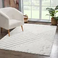 Produktbild: carpet city Teppich Wohnzimmer Hochflor Creme - 160x230 cm - Hochtief-Muster, 3D-Effekt Streifen - Bettvorleger Schlafzimmer Teppiche Boho, Skandi