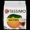 Produktbild: Tassimo Jacobs Latte Macchiato Karamell Gemahlener Kaffee 8 Kapseln & Milch