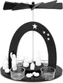 Produktbild: BRUBAKER Weihnachtspyramide 22 cm - Maria, Josef und Jesus - Teelichtpyramide mit 4 Teelichthaltern aus Glas - Schwarz Weiß
