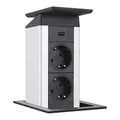 Produktbild: EVOline 159311000200 Steckdosenleiste Port Push 2X Schuko + USB-Charger, Wippdeckel Edelstahl