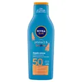 Produktbild: NIVEA SUN Sonnenmilch Protect & Bronze FP 50 200 ml Sonnencreme 50 für eine intensive und gleichmäßige Goldbräune, Sonnenschutz 50 mit Melaninaktivator
