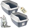 Produktbild: 2er Set Katzenklo Hoher Rand Extra hohe Katzentoilette offen Katzenklo mit hohem Rand groß ohne Deckel Doppelpack Katzentoiletten