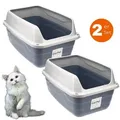 Produktbild: 2x Katzenklo Hoher Rand Extra hohe Katzentoilette offen Katzenklo mit hohem Rand groß ohne Deckel Doppelpack Sparpaket