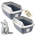 Produktbild: 2er Set Katzenklo Hoher Rand Extra hohe Katzentoilette offen Katzenklo mit hohem Rand groß ohne Deckel Doppelpack Katzentoiletten