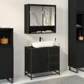 Produktbild: Badezimmer Waschbecken Schrank mit Regal Schwarz Eichen-Optik vidaXL