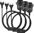Produktbild: 3 x E27 Lampenfassung mit Schalter mit Stecker, E27 Fassung Schwarz mit 3,5m