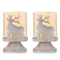 Produktbild: Sziqiqi Kerzenhalter Weihnachtsdeko Innen Tisch: Windlichter 2er Set Hirsch Kerzenständer Metall Vintage für Weihnachten Deko Tisch Wohnzimmer Weiß