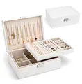 Produktbild: Yarmiene Schmuckkästchen für Damen, 2-schichtige Schmuckschatulle, PU-Leder Schmuckkoffer Schmuckaufbewahrung, Schmuckbox Reise für Ringe, Ohrringe, Armbänder, Ketten für Frauen, Perlweiß