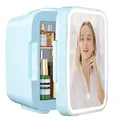 Produktbild: YASHE Mini Kühlschrank, Skincare-Kühlschrank mit LED-Lichtspiegel, 4-Liter-Kleinkühlschrank tragbar, 220V AC / 12V DC Thermoelektrische Heizung und Kühlung für Auto, Büro, Wohnheim (Blau)