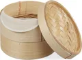 Produktbild: Relaxdays Bambus Dampfgarer, asiatischer Dämpfkorb mit 2 Etagen, für Dim Sum, Reis, Dampfgarer Einsatz, Ø 20,5 cm, natur, Hellbraun, Helles Braun