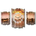 Produktbild: Kreative Feder Dreiteilige Designer-Wanduhr Chill Out Sonnenuntergang Shabby-Chic Landhaus-Stil leise Funkuhr ohne Ticken 95x60cm aus Holz (Sonnenuntergang, leises Funkuhrwerk)