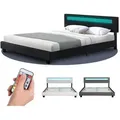 Produktbild: Polsterbett Paris – Modernes Bettgestell Mit Led Beleuchtung, Lattenrost & Kopfteil – Kunstleder & Holz – Bett Doppelbett – 180×200 Cm Schwarz - Juskys