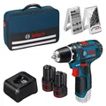 Produktbild: Bosch GSR 12V-15 Akku-Bohrschrauber 12 V /2x 2,0 Ah Akku + Zubehör + Softbag