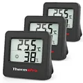 Produktbild: ThermoPro TP157 Mini Hygrometer Thermometer Innen 3er Set 0.5℃ Präzise Raumthermometer Luftfeuchtigkeitsmesser mit Smiley-Indikator Ideal für Wohnzimmer, Büro, Garage oder Gewächshaus, Schwarz