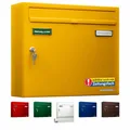Produktbild: AL Briefkasten Systeme Basic 1er Briefkasten in RAL 1003 Signal Gelb 1 Fach DIN A4 Postkasten wetterfest wasserdicht rostfrei Briefkastenanlage mit Posthaltebügel und 2 Namensschildern