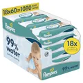 Produktbild: Pampers 99% Water Baby-Feuchttücher, 18 Packungen mit 60 Feuchttüchern = 1080 Baby-Feuchttücher, leichte Lotion mit 99% Wasser