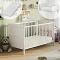 Produktbild: Babybett 70x140 umbaubar mit Matratze, Gitterbett Kinderbett höhenverstellbar & herausnehmbare Sprossen optional mit Schublade | weitere Größe: ... - Weiß