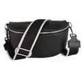Produktbild: MIRROSI® Bauchtasche Damen, Echtleder, Made in Italy, Umhängetasche, Brusttasche, Crossbody Bag (1 Tasche & 2 Gurte) (Schwarz (Klassik Schwarz Beige), Mittelgroße Tasche (25x16x7cm))