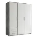Produktbild: Stella Trading Kleiderschrank in Beton Optik, Weiß - Vielseitiger Drehtürenschrank 3-türig mit viel Stauraum für Ihr Schlafzimmer - 155 x 195 x 60 cm (B/H/T)