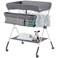 Produktbild: VEVOR Wickeltisch, faltbare Wickelstation mit Seitenkorb, höhenverstellbarer tragbarer Wickeltisch mit feststellbaren Rädern, multifunktionaler Aufbewahrungs-Organizer fürs Kinderzimmer, dunkelgrau