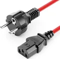 Produktbild: deleyCON 10m Kaltgerätekabel - Nylon Kabel - Netzkabel Stromkabel Kaltgeräte Strom Kabel 3 Polig Schutzkontakt Stecker (Typ F auf C13 Buchse) PC Computer Monitor Drucker Beamer - Rot