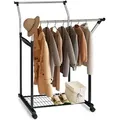 Produktbild: Kleiderständer Auf Rollen, Doppelkleiderstange, Große Ablage, Verstellbare Höhe 100-160cm, Silber/schwarz - Relaxdays