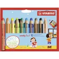 Produktbild: STABILO woody 3 in 1 Buntstifte + Spitzer Wassermalfarbe Wachsmalkreide 10er Set