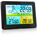 Produktbild: Wetterstation Funk mit Außensensor, Innen und Außen Temperatur/Luftfeuchte, Funkwetterstation mit Wettervorhersage, Barometer und Mondphase, Digital Farbdisplay DCF Funkuhr, zum Stellen/Hängen,Schwarz