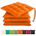 Produktbild: Gräfenstayn® 4er-Set Sitzkissen 40x40x3cm mit Haltebändern für Indoor und Outdoor mit Öko-Tex Siegel - (Orange)