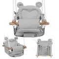 Produktbild: Tulano Hop 30 | Bär Babyschaukel Kinderschaukel | Indoor Outdoor | Sicherheitsgurt | Tragfähigkeit bis 60kg | von 6 bis 36 Monaten | aus Holz | Grau - Grau