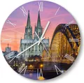 Produktbild: DEQORI Glasuhr Ø30 cm Römisch 'Kölner Wahrzeichen abends' Wanduhr Glas Uhr Design leise