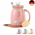 Produktbild: Katzen-Tasse Süße Keramik Kaffeetasse mit deckel,Edelstahl Löffel, Neuheit Mo