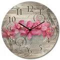 Produktbild: ARTLAND Wanddeko Wanduhr ohne Tickgeräusche aus Holz Funkuhr lautlos rund Ø 30 cm rosa Orchideen auf Ornamenten U1QT Blumen Pflanzen Orchidee