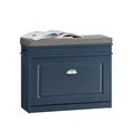 Produktbild: SoBuy Schuhbank mit Sitzkissen und Stauraum Schuhschrank mit Klappe, Schuhregal schmal platzsparende Sitzbank mit Stauraum für Flur, Wohnzimmer, Schlafzimmer, bis 150 kg, Blau, 75x52x24cm, FSR82-L-B