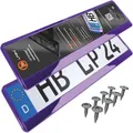 Produktbild: Kennzeichenhalter Nummernschildhalterung Auto Violett Chrom universell 520x110mm inkl. 8 Schrauben Kennzeichenhalterung Nummernschildhalter pkw 2 Stück