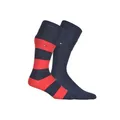 Produktbild: Tommy Hilfiger Herrensocken Doppelpack Uni/Ringel Marine/rot Größe 43-46