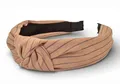 Produktbild: styleBREAKER Damen Haarreif gestreift mit Knoten | breiter Stoff Haarreifen 5,5 cm weich & edel | flexibler Twist Turban Kopfschmuck, Farbe:Hellbraun