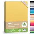 Produktbild: leevitex® Spannbettlaken 140x200cm - 160x200 cm | Spannbetttuch Bettlaken | 100% Jersey Baumwolle | Matratzenhöhe bis 25 cm | Ökotex | Gelb