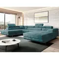 Produktbild: Easy4You Türkis Ecksofa Varberg Velours in U-Form 345 x 72 x 205 cm mit Schlaffunktion und Bettzeugbehälter - Schlafsofa mit Bettkasten - Eckcouc... - Türkis